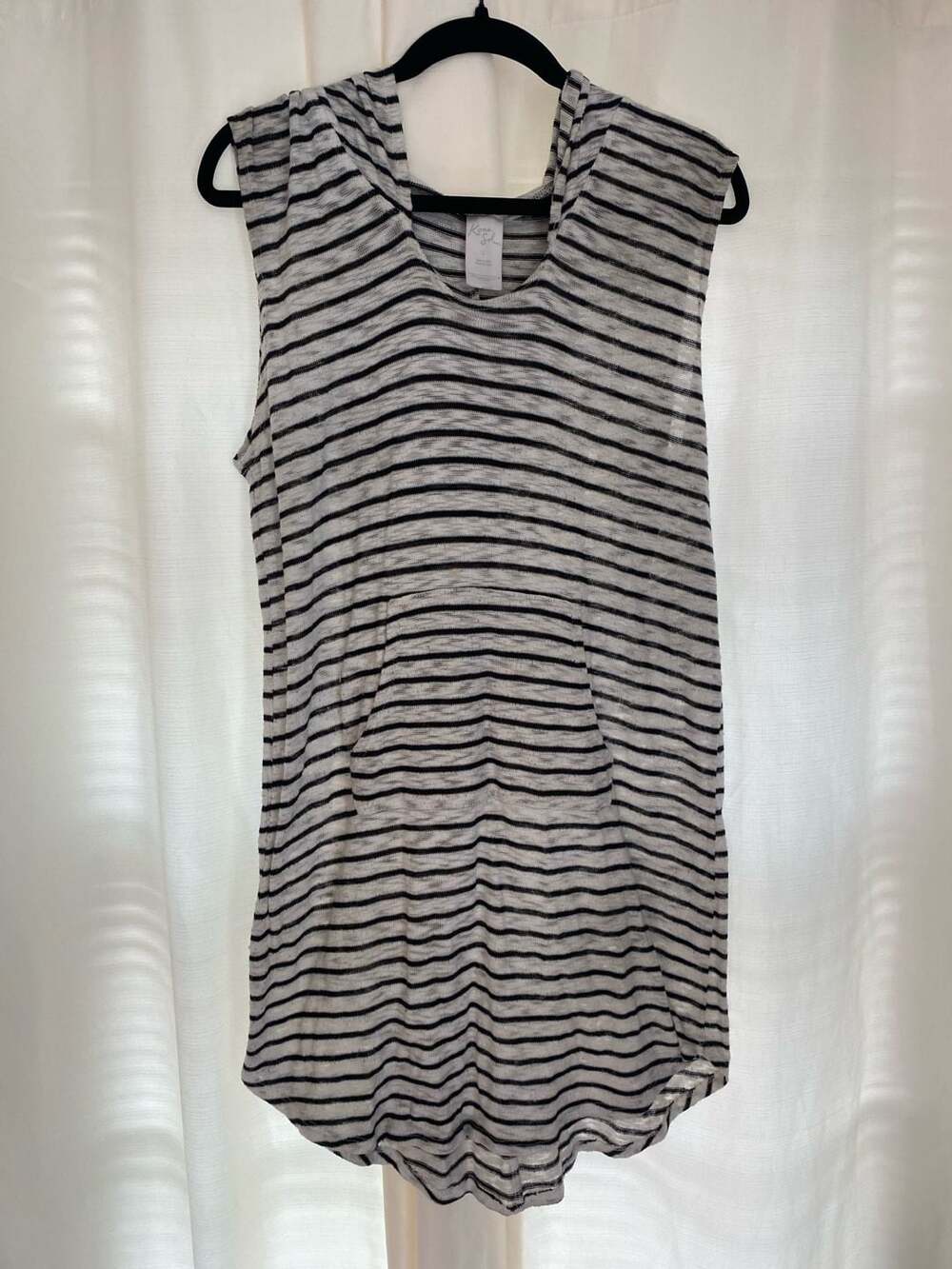 Kona Sol Women's Tunic Cover Up Hoodie Striped Sleeveless Black White Size S